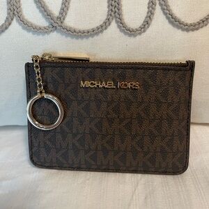 MK saffiano leather coin, key and id card holder